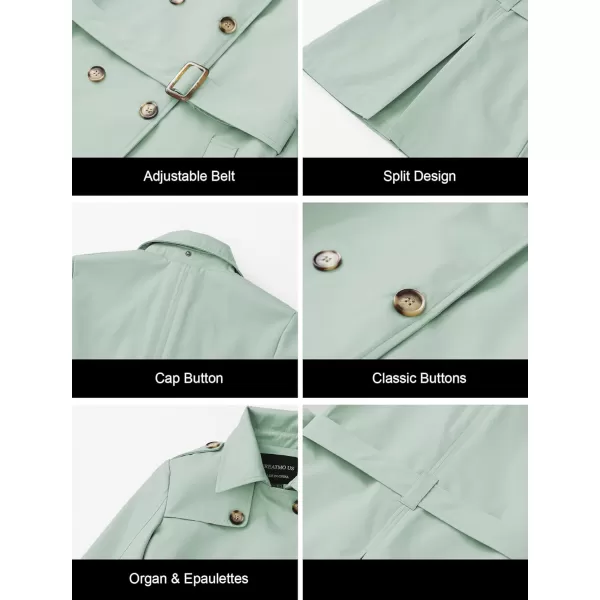 CREATMO US Womens Long Trench Coat DoubleBreasted Classic Lapel Overcoat Belted Slim Outerwear Coat with Detachable HoodLight Green