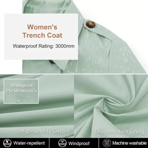 CREATMO US Womens Long Trench Coat DoubleBreasted Classic Lapel Overcoat Belted Slim Outerwear Coat with Detachable HoodLight Green
