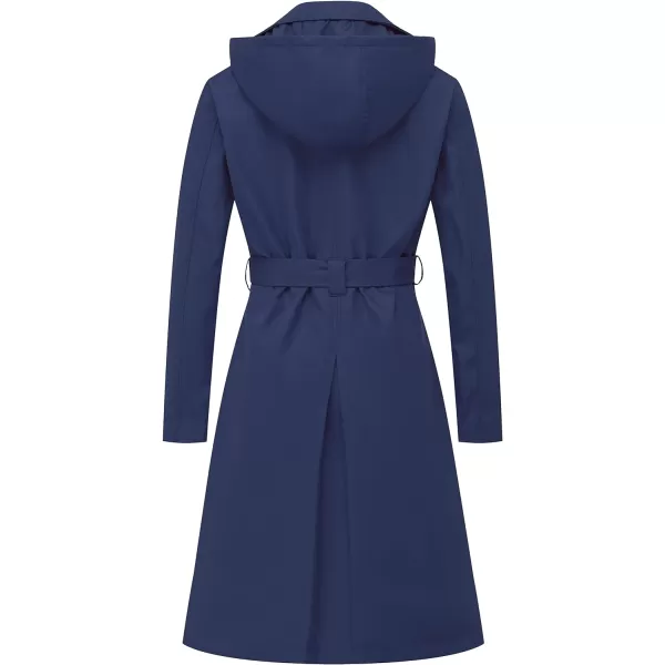 CREATMO US Womens Long Trench Coat DoubleBreasted Classic Lapel Overcoat Belted Slim Outerwear Coat with Detachable HoodNavy Blue
