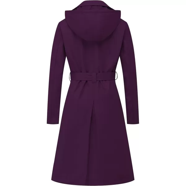 CREATMO US Womens Long Trench Coat DoubleBreasted Classic Lapel Overcoat Belted Slim Outerwear Coat with Detachable HoodPurple