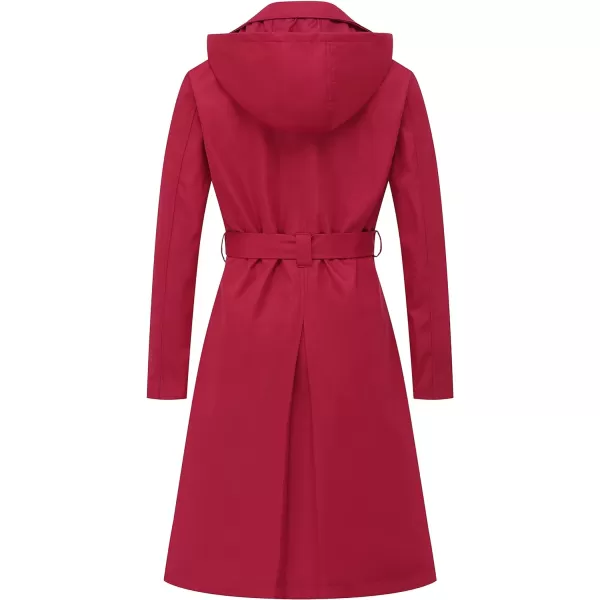 CREATMO US Womens Long Trench Coat DoubleBreasted Classic Lapel Overcoat Belted Slim Outerwear Coat with Detachable HoodRed