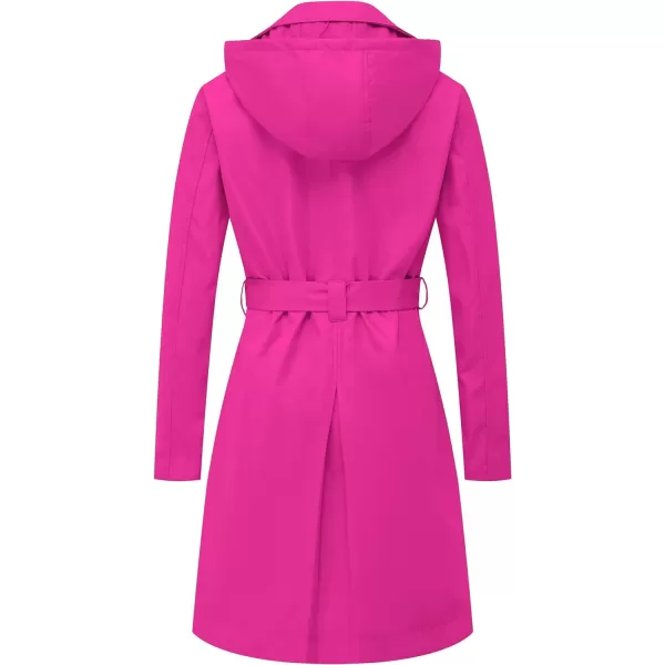 CREATMO US Womens Long Trench Coat DoubleBreasted Classic Lapel Overcoat Belted Slim Outerwear Coat with Detachable HoodRose Red