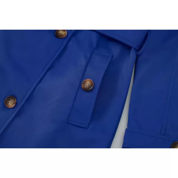 CREATMO US Womens Long Trench Coat DoubleBreasted Classic Lapel Overcoat Belted Slim Outerwear Coat with Detachable HoodRoyal Blue
