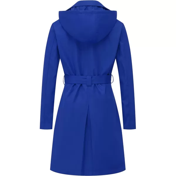 CREATMO US Womens Long Trench Coat DoubleBreasted Classic Lapel Overcoat Belted Slim Outerwear Coat with Detachable HoodRoyal Blue
