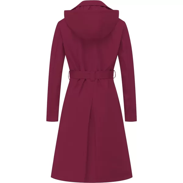 CREATMO US Womens Long Trench Coat DoubleBreasted Classic Lapel Overcoat Belted Slim Outerwear Coat with Detachable HoodWine Red