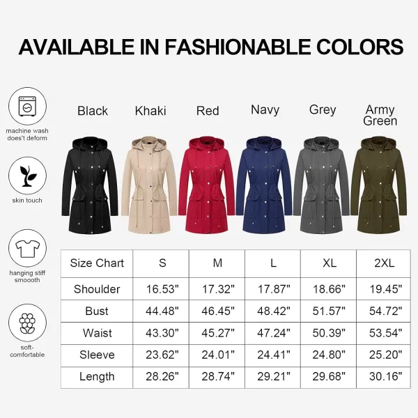 CREATMO US Womens Plus Size WaterResistant Trench Coat Long Windbreaker Military Jacket with Reflective Removable HoodBlack