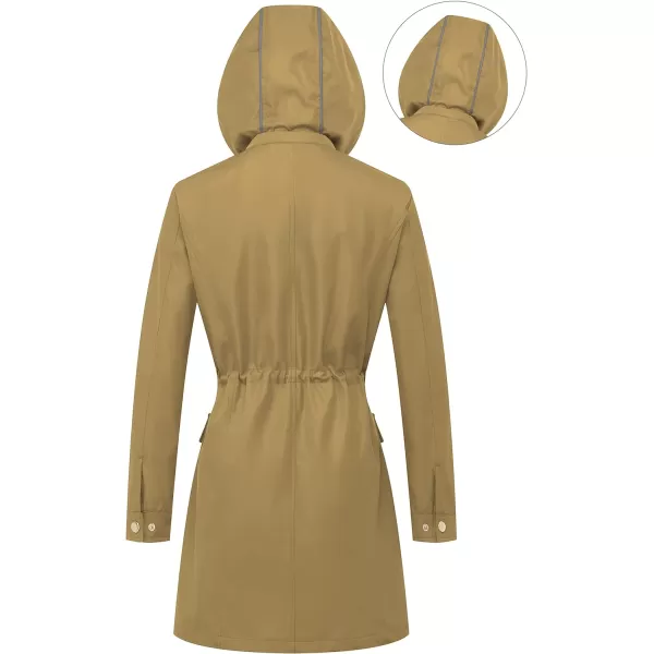 CREATMO US Womens Plus Size WaterResistant Trench Coat Long Windbreaker Military Jacket with Reflective Removable HoodCamel