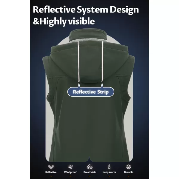 CREATMO US Womens Lightweight Softshell Vest Outerwear Windbreaker Sleeveless Jacket With Removable HoodArmy Green