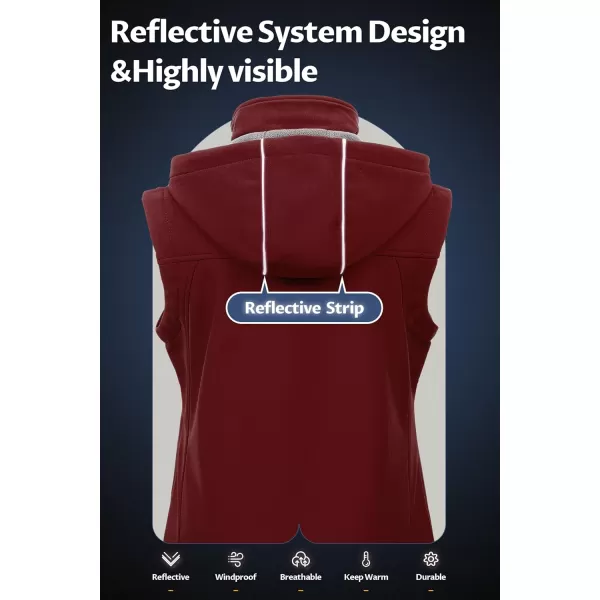 CREATMO US Womens Lightweight Softshell Vest Outerwear Windbreaker Sleeveless Jacket With Removable HoodBurgundy