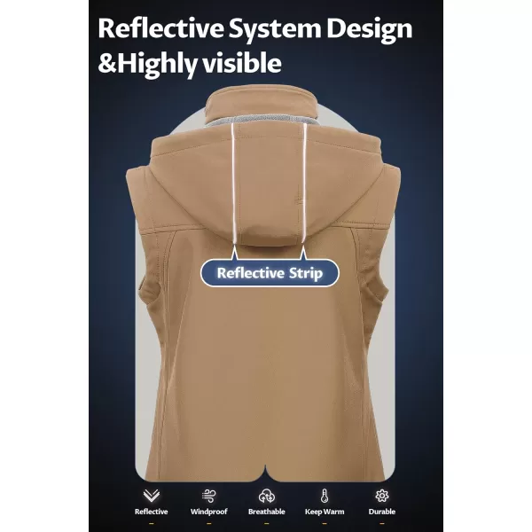 CREATMO US Womens Lightweight Softshell Vest Outerwear Windbreaker Sleeveless Jacket With Removable HoodKhaki