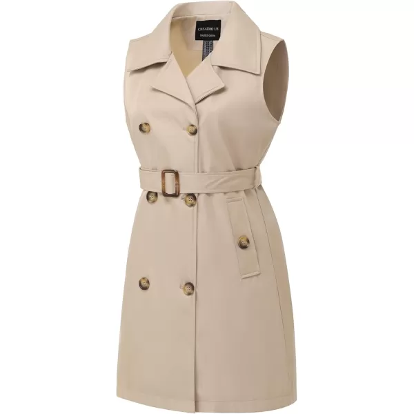 CREATMO US Womens Sleeveless Trench Coat Long Vest Jacket Belted Blazer Dress