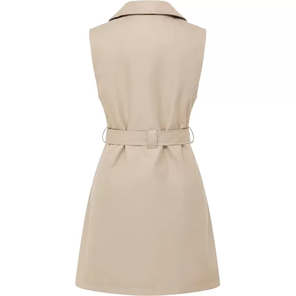 CREATMO US Womens Sleeveless Trench Coat Long Vest Jacket Belted Blazer Dress