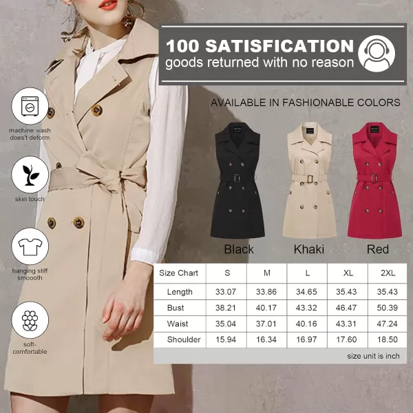 CREATMO US Womens Sleeveless Trench Coat Long Vest Jacket Belted Blazer Dress