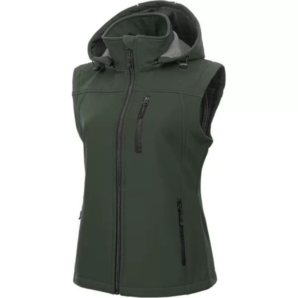 CREATMO US Womens Lightweight Softshell Vest Outerwear Windbreaker Sleeveless Jacket With Removable HoodArmy Green