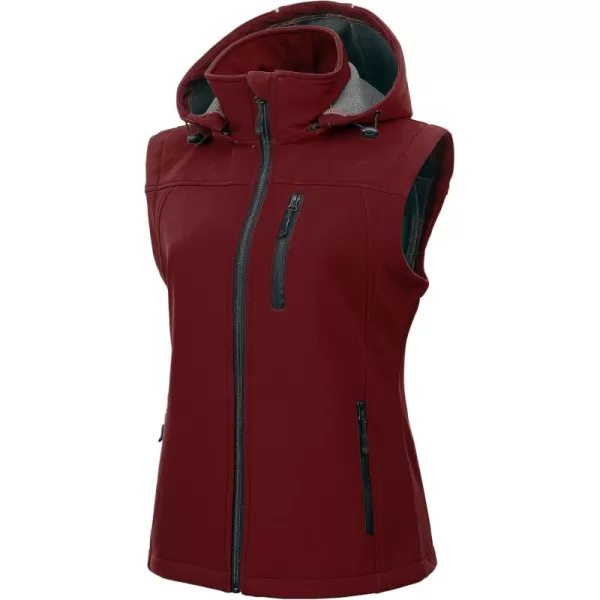 CREATMO US Womens Lightweight Softshell Vest Outerwear Windbreaker Sleeveless Jacket With Removable HoodBurgundy