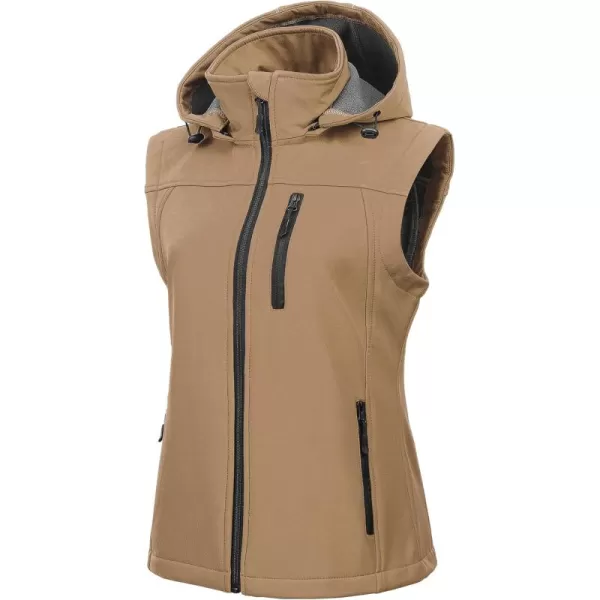 CREATMO US Womens Lightweight Softshell Vest Outerwear Windbreaker Sleeveless Jacket With Removable HoodKhaki