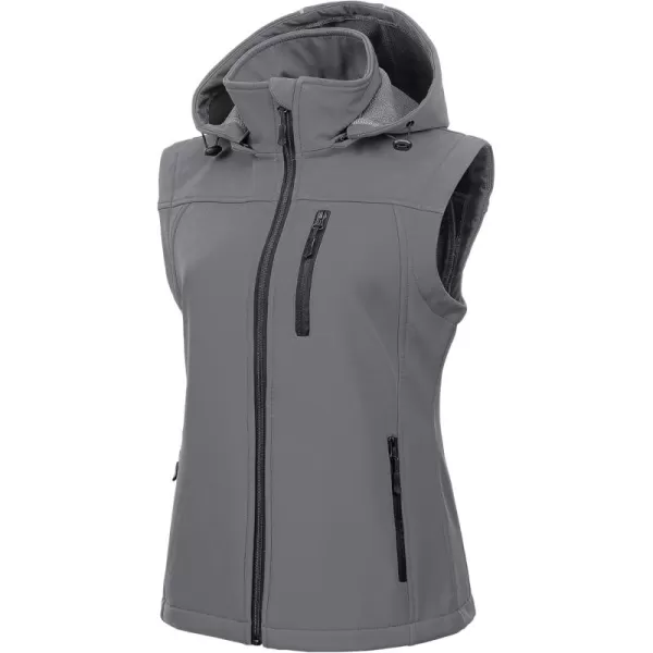 CREATMO US Womens Lightweight Softshell Vest Outerwear Windbreaker Sleeveless Jacket With Removable HoodLight Grey
