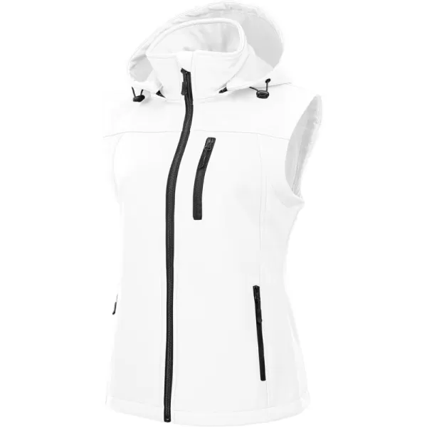 CREATMO US Womens Lightweight Softshell Vest Outerwear Windbreaker Sleeveless Jacket With Removable HoodWhite