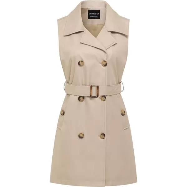 CREATMO US Womens Sleeveless Trench Coat Long Vest Jacket Belted Blazer Dress