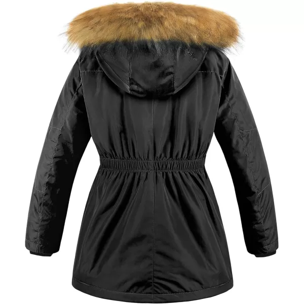 CREATMO US Girls Long Winter Warm Parka Sherpa Trimmed Collar Puffer Ski Jacket CoatBlack