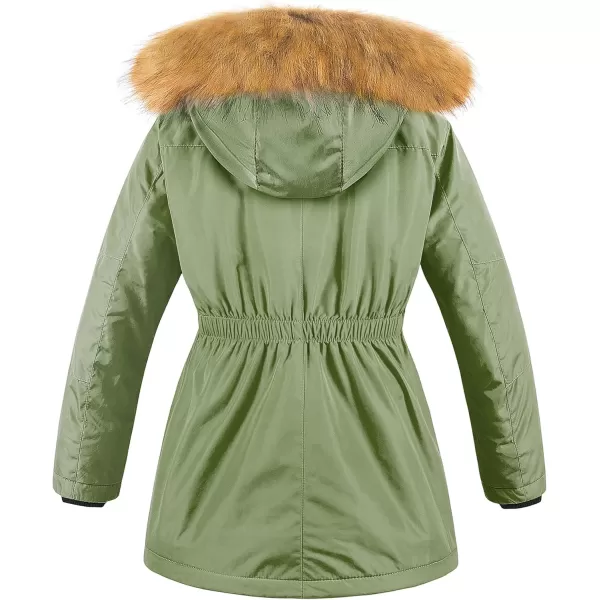 CREATMO US Girls Long Winter Warm Parka Sherpa Trimmed Collar Puffer Ski Jacket CoatGreen