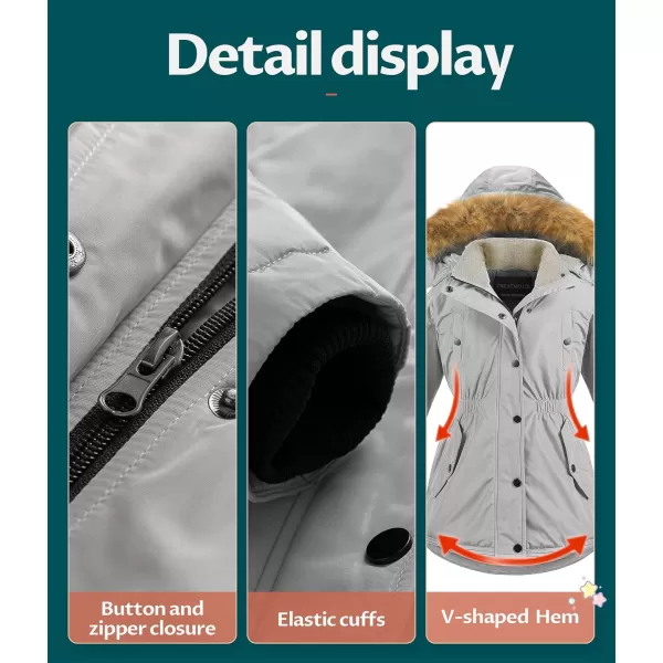 CREATMO US Girls Long Winter Warm Parka Sherpa Trimmed Collar Puffer Ski Jacket CoatGrey