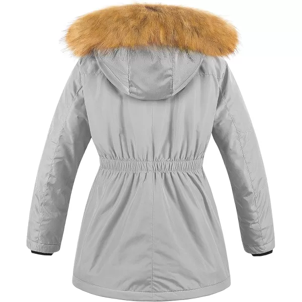 CREATMO US Girls Long Winter Warm Parka Sherpa Trimmed Collar Puffer Ski Jacket CoatGrey