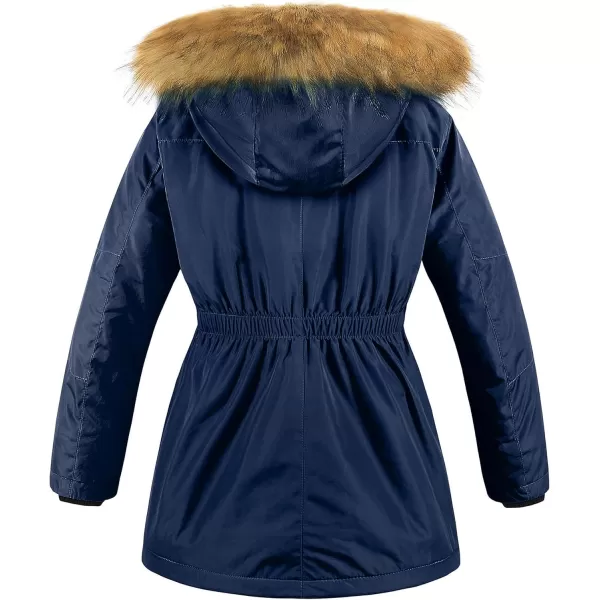 CREATMO US Girls Long Winter Warm Parka Sherpa Trimmed Collar Puffer Ski Jacket CoatNavy