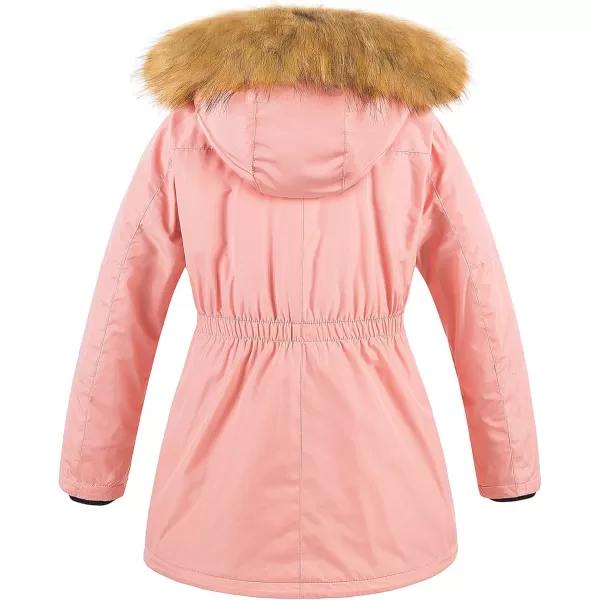 CREATMO US Girls Long Winter Warm Parka Sherpa Trimmed Collar Puffer Ski Jacket CoatPink