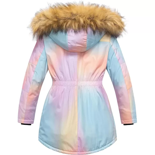 CREATMO US Girls Long Winter Warm Parka Sherpa Trimmed Collar Puffer Ski Jacket CoatPinkombre