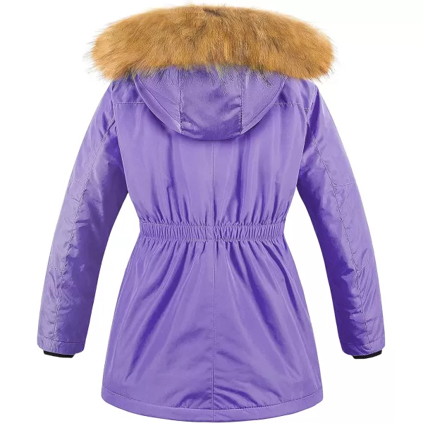 CREATMO US Girls Long Winter Warm Parka Sherpa Trimmed Collar Puffer Ski Jacket CoatPurple