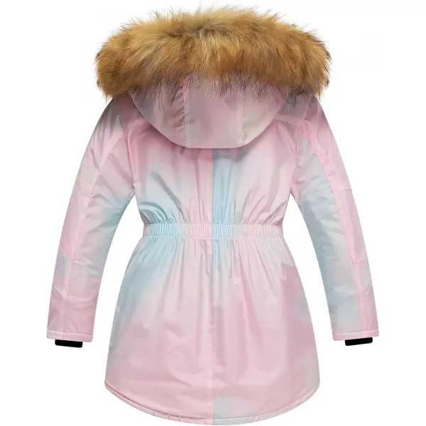 CREATMO US Girls Long Winter Warm Parka Sherpa Trimmed Collar Puffer Ski Jacket CoatPurple Ombre