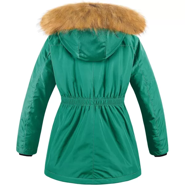 CREATMO US Girls Long Winter Warm Parka Sherpa Trimmed Collar Puffer Ski Jacket CoatTeal Blue