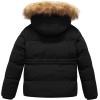 imageCREATMO US Girls Kids Metallic Shiny Jacket with Detachable Fur Collar Warmth Winter OuterwearBlack