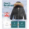 imageCREATMO US Girls Kids Metallic Shiny Jacket with Detachable Fur Collar Warmth Winter OuterwearBlack
