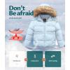 imageCREATMO US Girls Kids Metallic Shiny Jacket with Detachable Fur Collar Warmth Winter OuterwearLight Blue