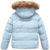 imageCREATMO US Girls Kids Metallic Shiny Jacket with Detachable Fur Collar Warmth Winter OuterwearLight Blue
