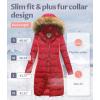 imageCREATMO US Womens Long Winter Faux Fur Coat Puffer Warm Jacket with Detachable HoodRed
