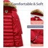 imageCREATMO US Womens Long Winter Faux Fur Coat Puffer Warm Jacket with Detachable HoodRed