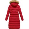 imageCREATMO US Womens Long Winter Faux Fur Coat Puffer Warm Jacket with Detachable HoodRed