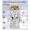 imageCREATMO US Womens Long Winter Faux Fur Coat Puffer Warm Jacket with Detachable HoodShine Silver