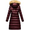 imageCREATMO US Womens Long Winter Faux Fur Coat Puffer Warm Jacket with Detachable HoodShine Wind Red