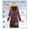 imageCREATMO US Womens Long Winter Faux Fur Coat Puffer Warm Jacket with Detachable HoodShine Wind Red