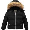 imageCREATMO US Girls Kids Metallic Shiny Jacket with Detachable Fur Collar Warmth Winter OuterwearBlack