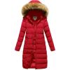 imageCREATMO US Womens Long Winter Faux Fur Coat Puffer Warm Jacket with Detachable HoodRed