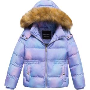 imageCREATMO US Girls Kids Metallic Shiny Jacket with Detachable Fur Collar Warmth Winter OuterwearPinkombre