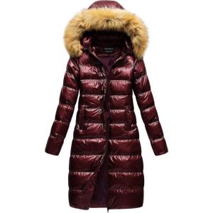 imageCREATMO US Womens Long Winter Faux Fur Coat Puffer Warm Jacket with Detachable HoodShine Wind Red