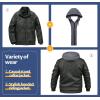 imageCREATMO US Mens Faux Leather Jacket Motorcycle Jacket Waterproof Windproof PU Moto Vintage Bomber Hoodie with Removable HoodArmy Green