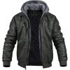 imageCREATMO US Mens Faux Leather Jacket Motorcycle Jacket Waterproof Windproof PU Moto Vintage Bomber Hoodie with Removable HoodArmy Green