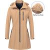 imageCREATMO US Womens Lightweight Waterproof Long Softshell Tactical Jacket Fleece Lined WindbreakerKhaki